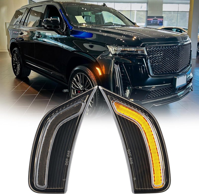 Mynoway Side Marker Lights for 2021-2024 Yukon/XL/Denali Tahoe Suburban Escalade/ESV, Easy Install Smoked Amber 3D Light Bar Driver Passenger Side markers Lamp Plug and Play Fender Lights - Image 1